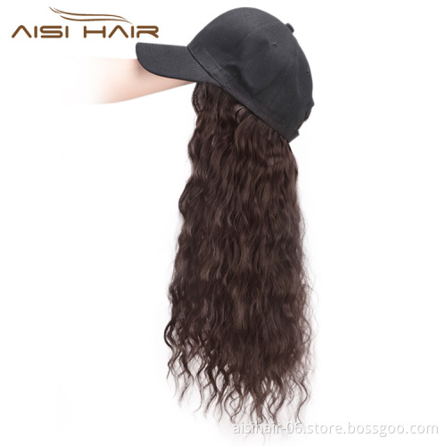Aisi Hair Synthetic Baseball Hat with Hair Long Wave Women Hats Baseball Hat with Synthetic Hair Extensions for Girls